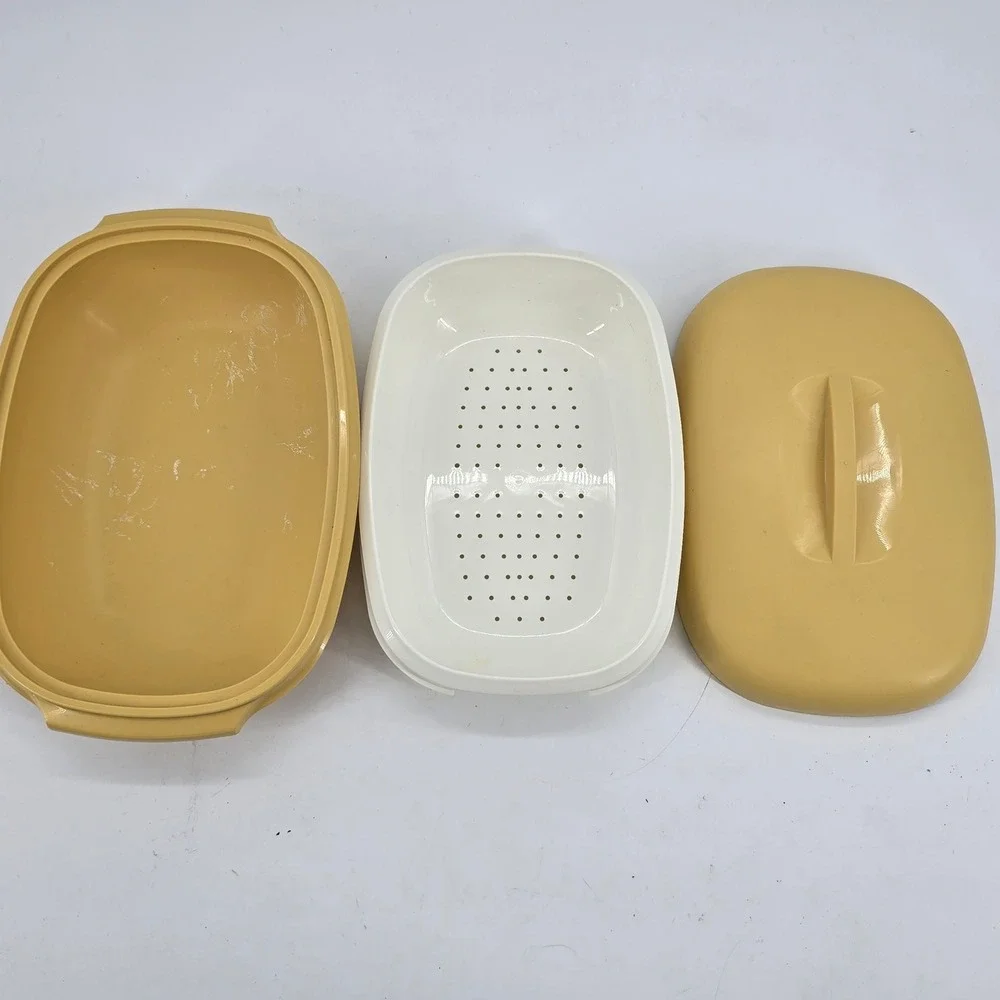 Tupperware Multi-Server Steamer Large 1273 Harvest Gold Vintage 3pc Set